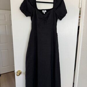 & Other Stories Black Midi Linen Dress (Size 4)